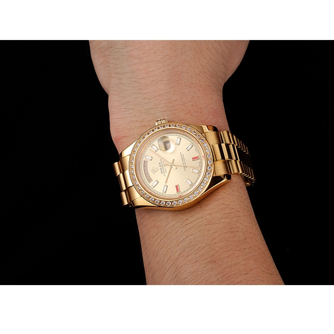 MiroTime 0812 Swiss Rolex Day-Date Diamonds And Rubies Champagne Dial Gold Bracelet 1454100